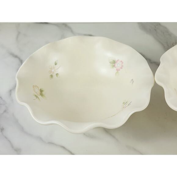 Pfaltzgraff Tea Rose Cereal Fruit Bowl 7" Fluted Pedestal Bowl 80's Stoneware x2 - Picture 8 of 16